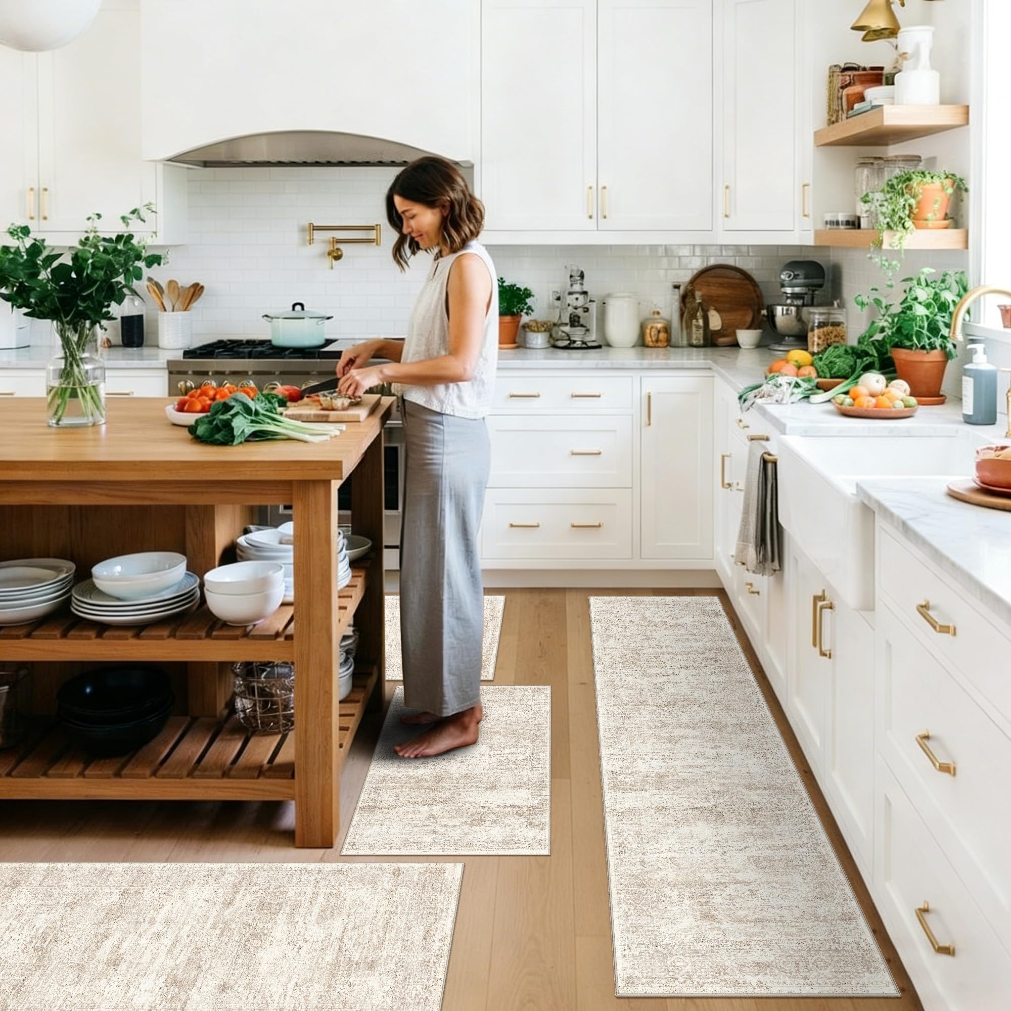 3-Piece Boho Kitchen Rug Set - Non-Slip & Washable -23