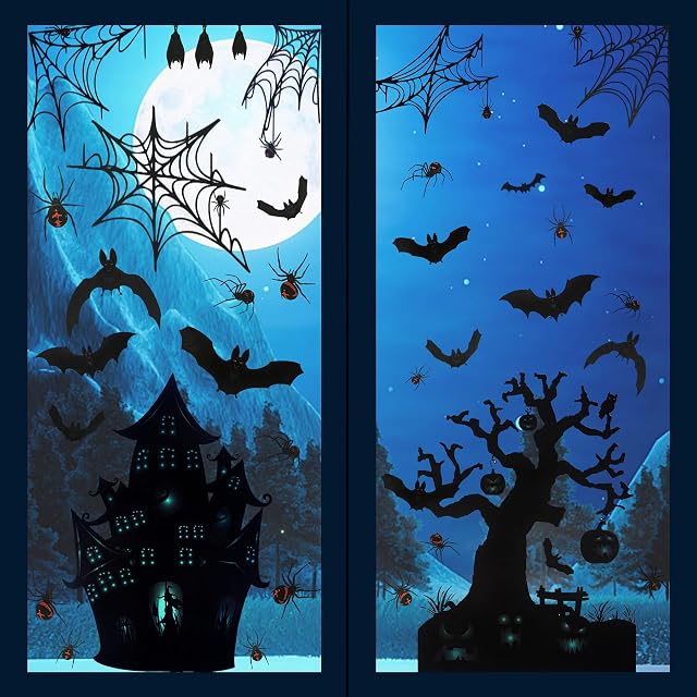 Larcenciel Halloween Window Clings 6 Sheets 100Pcs, Double-Side Spooky Removable Window Sticker for Halloween Party Decoration