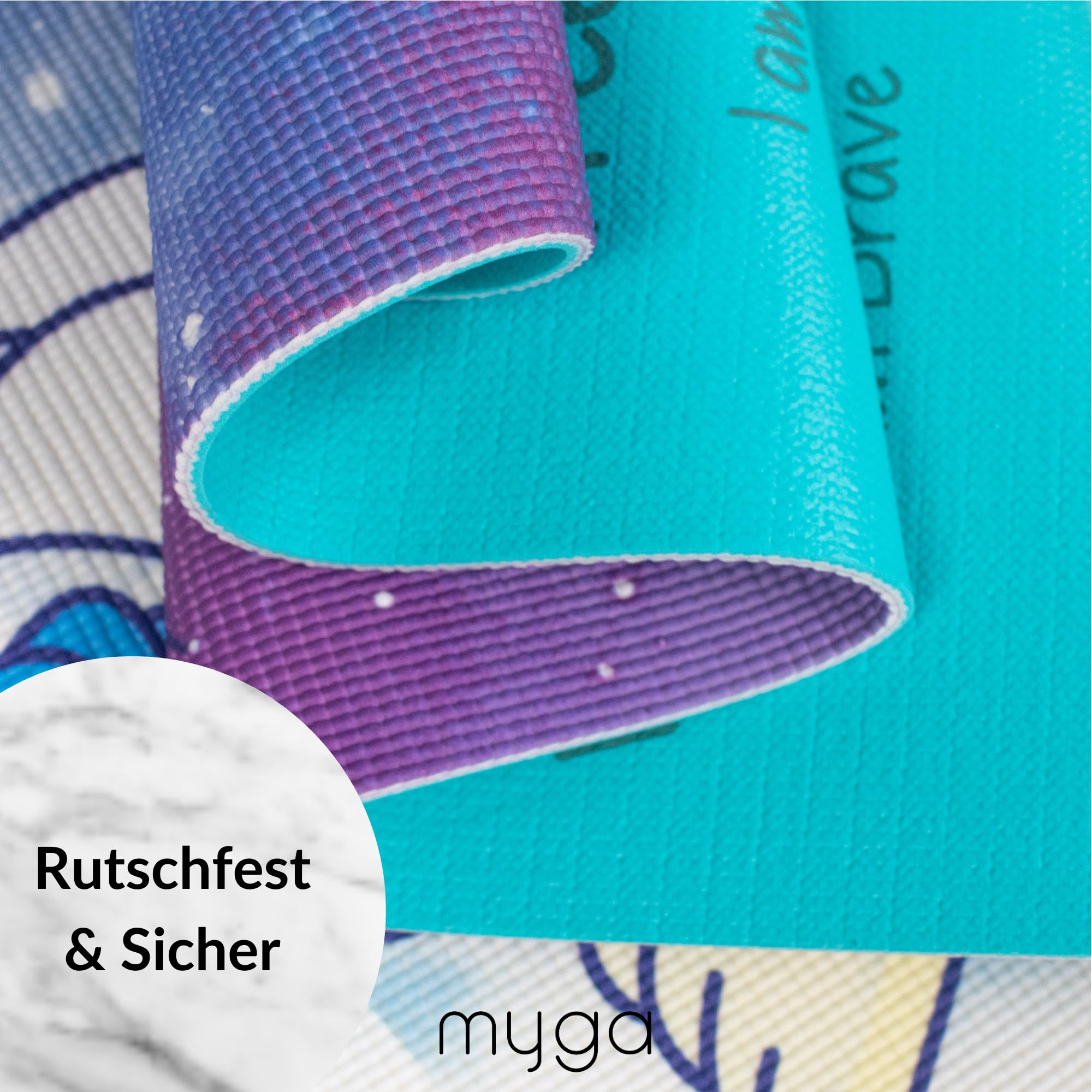 Myga Kinder Yogamatte | Rutschfest & Leichtes Gewicht | 6 mm Dicke | Ideal für Yoga, Bewegung, Spaß & Spiele | 150 cm x 55 cm | Inkl. Yoga-Posen auf Rückseite