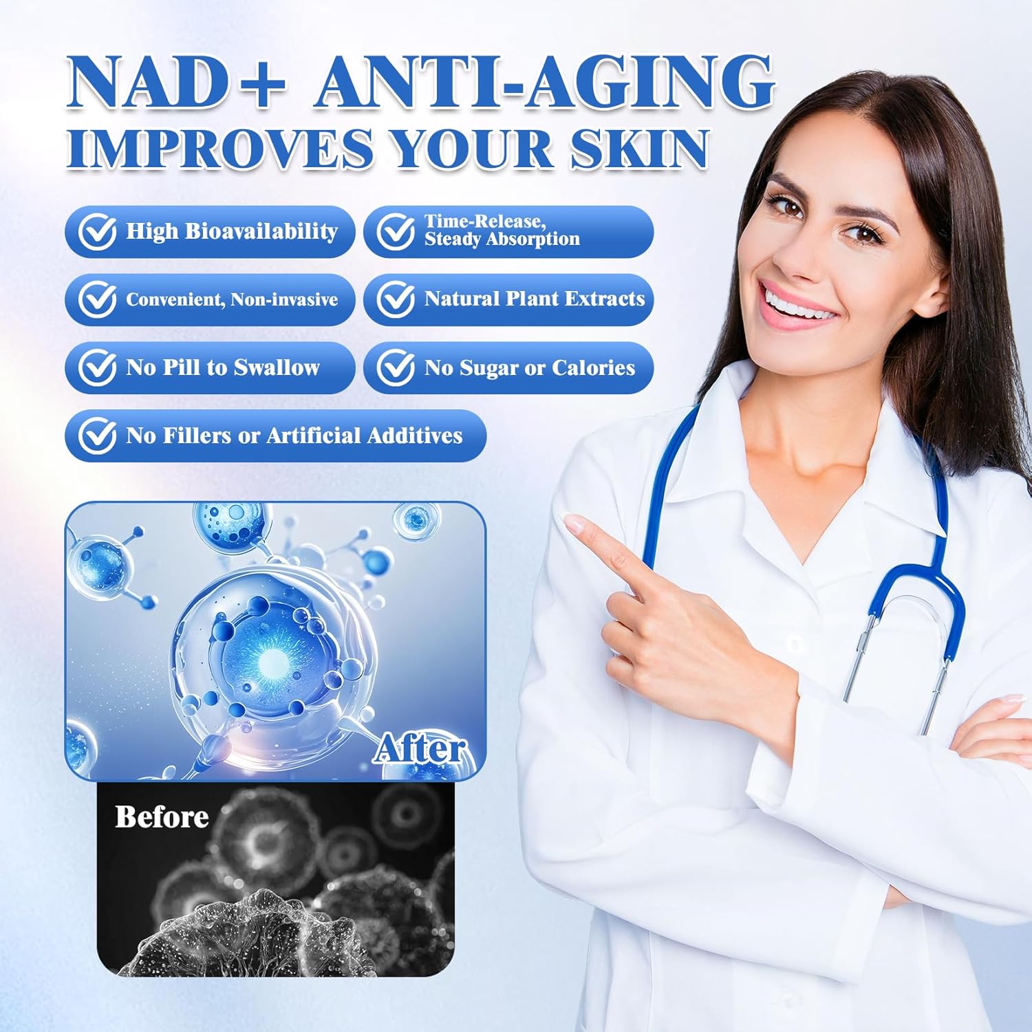 NAD+ Patches | Promote Daily Vitality & Healthy Aging | Support Cellular Energy & Metabolism | 8-Hour Timed Release (60)