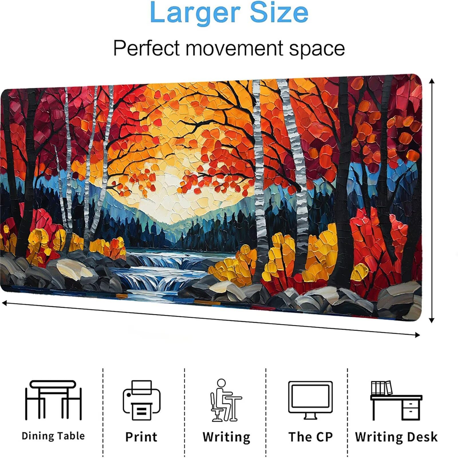 podkładka pod mysz leśną matową, podkładka pod mysz do gier XXL 1200 x 600 x 5 mm, podkładka na biurko dla graczy, bardzo duża bezszwowa mata na stół dla graczy, antypoślizgowa podstawa, wodoodporna