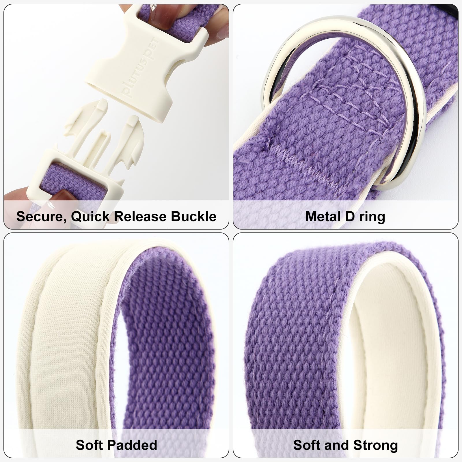 Plutus Pet Cotton Dog Collar, Heavy Duty Collar with Soft Padding, Adjustable and Comfortable for Small Medium and Large Dogs Purple, L - Image 4