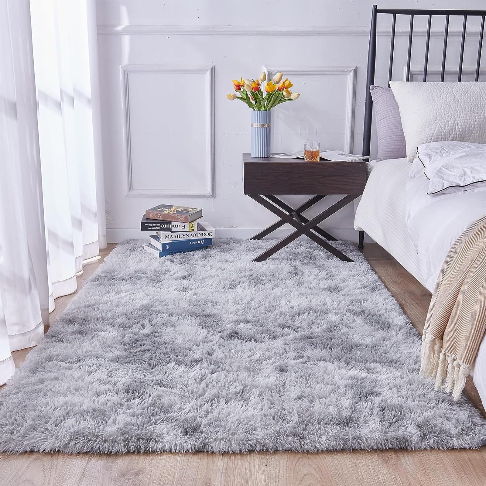 GJWLaie Rugs Living Room Grey Area Rugs for Bedroom Anti Silp Soft Shaggy Tie-Dye Plush Fluffy Living Room Rug Indoor Home Kidsroom Decor Carpet(Grey 50 * 80cm) - Image 4