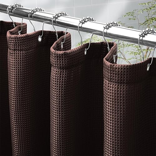 Vista 162 de AmazerBath - Cortina de baño con tejido de punto gofre, calidad hotelera, 60 x 72 pulgadas, blanco