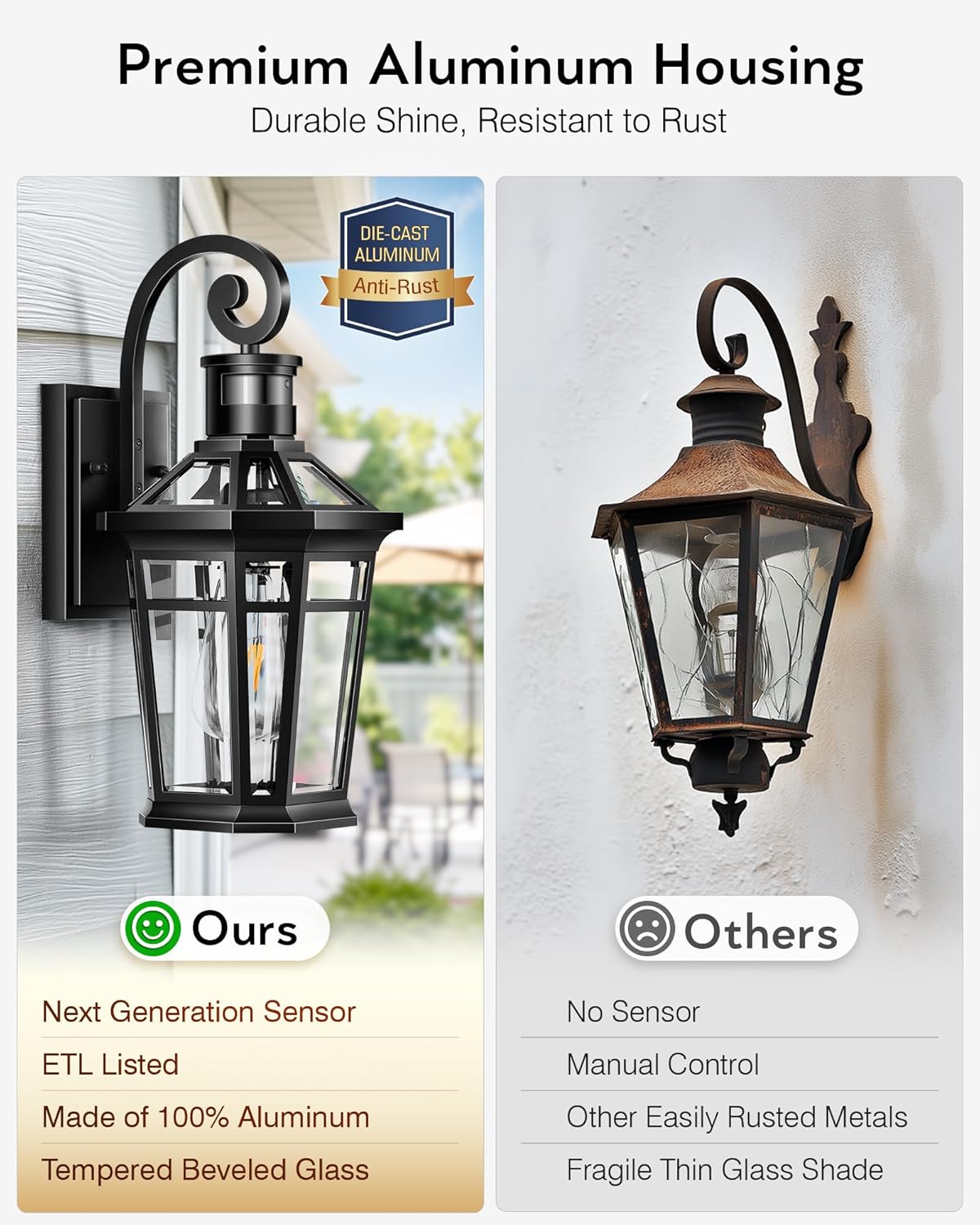 Motion Sensor Outdoor Wall Lights, Black Dusk to Dawn Porch Light Wall Mount, Exterior Lighting Fixtures, Outdoor Wall Sconce Lantern with Adjustable Sensor Range, Coach Lights for Garage Patio