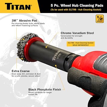 Titan 51799 5-Piece Wheel Hub Cleaning Pads Set, For use with Titan 51798 1/2-Inch Drive Impact Socket