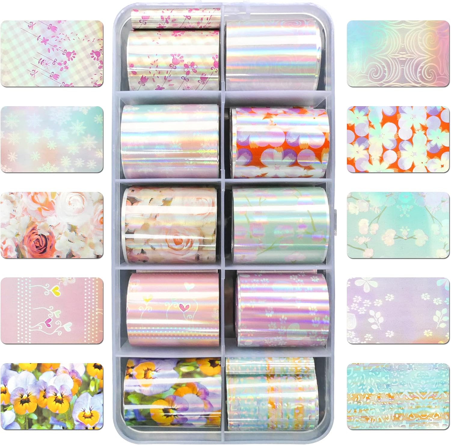 AddFavor 30 Roll Nail Foil Transfer Sheets Holographic Colorful Flower Geometric Nail Foil Decals AB Iridescent Nail Art Stickers for Women Girls Manicure Design image 3