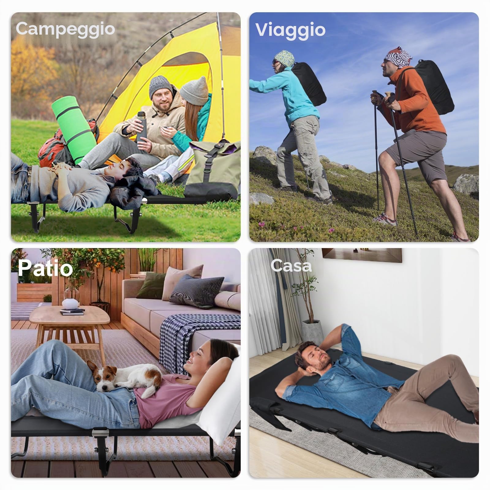 Lettino da Campeggio Ultraleggero, Pieghevole Brandina da Campeggio, Portatile, 192 x 70 cm, Peso Massimo 160 kg, Facile da Costruire, per Campeggio, Viaggi, Escursioni, Spiaggia, Nero
