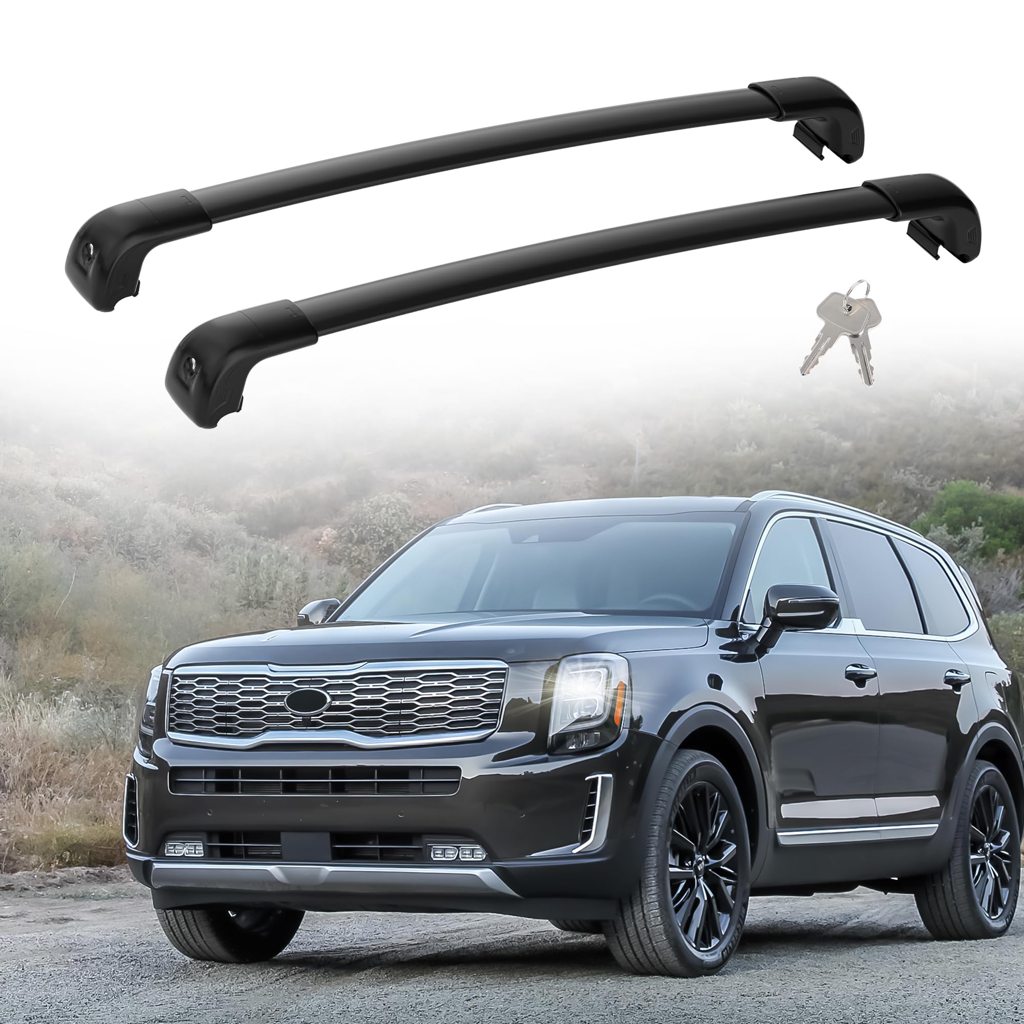 Photo 1 of FLYCLE Roof Rack Cross Bars Fit for Kia Telluride 2019 2020 2021 2022 2023 2024Flush Rail Cross Bars, Lockable Cross Bars Rroof Rack Accessories,Cargo Bars for Luggage Kayak Bikes Canoe Ski Snowboard For 2019-2024 Kia Telluride