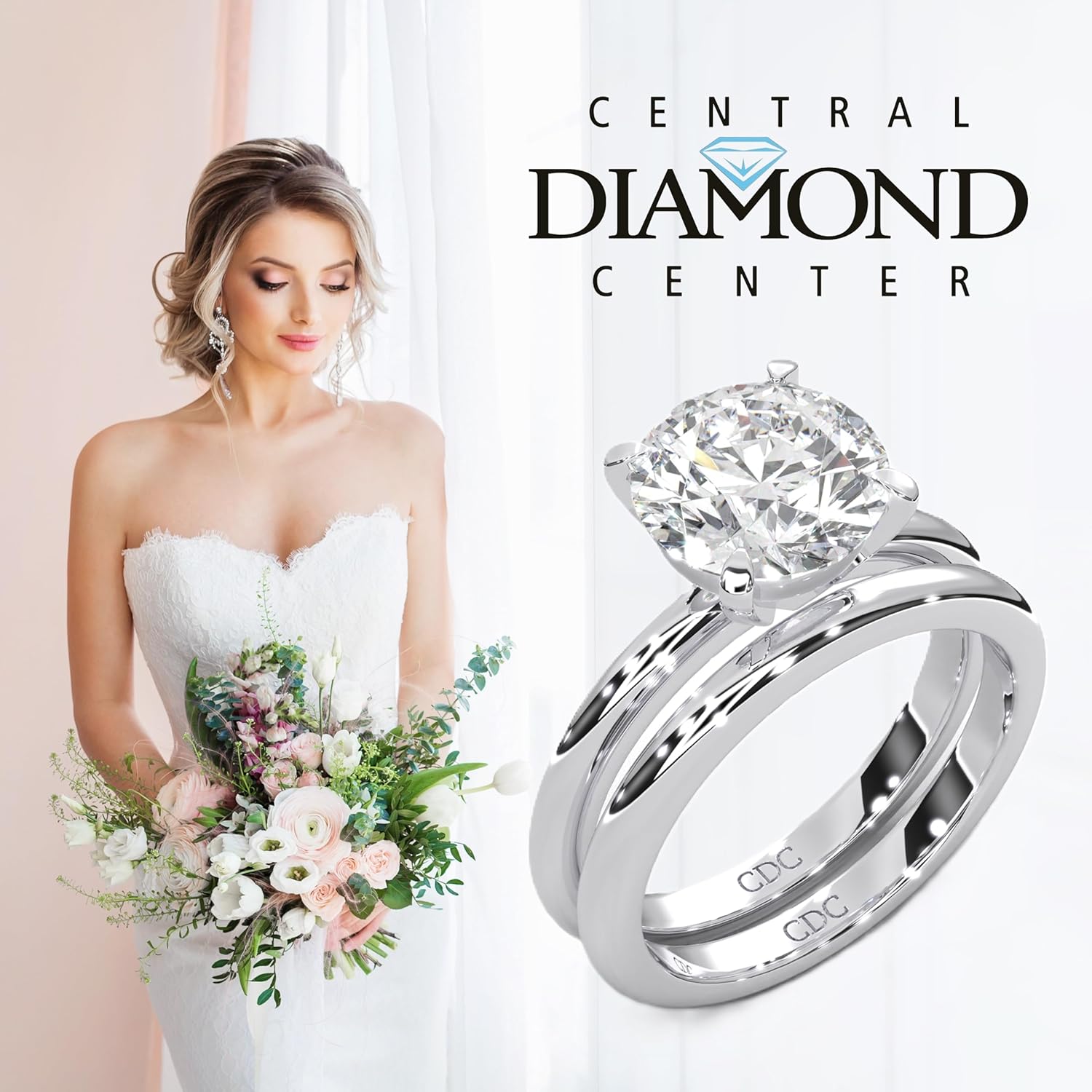 Central Diamond Center VOGUE Simulated diamond Solitaire Engagement Wedding Ring Solid Sterling Silver