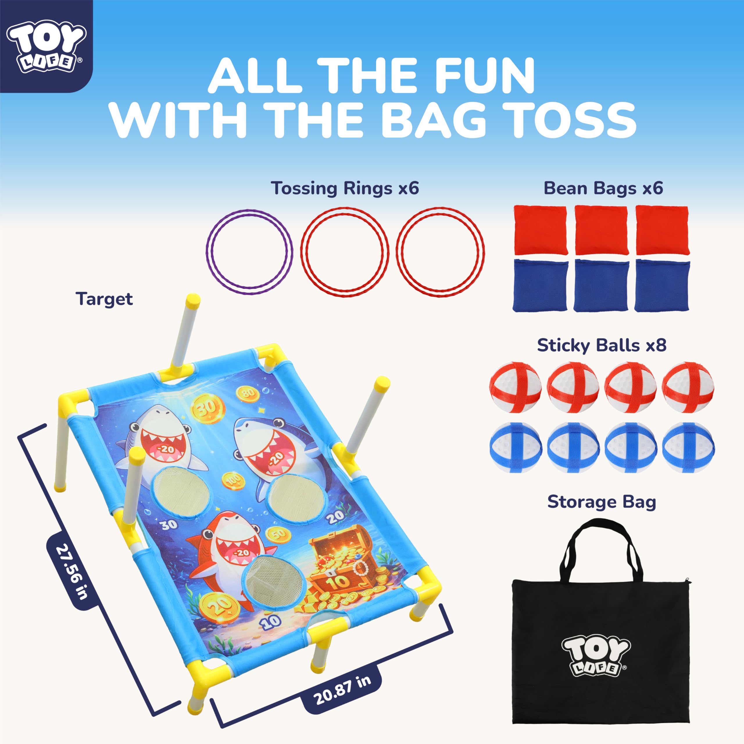 TOY Life 3-in-1 klebrige Sitzsack-Ringwurfspiele, Cornhole, Outdoor-Spielzeug für Kinder im Alter von 4–8 Jahren, Sport & Spielen im Freien, Hinterhof-Spielzeug, Familien-Rasen-Hof-Spiele