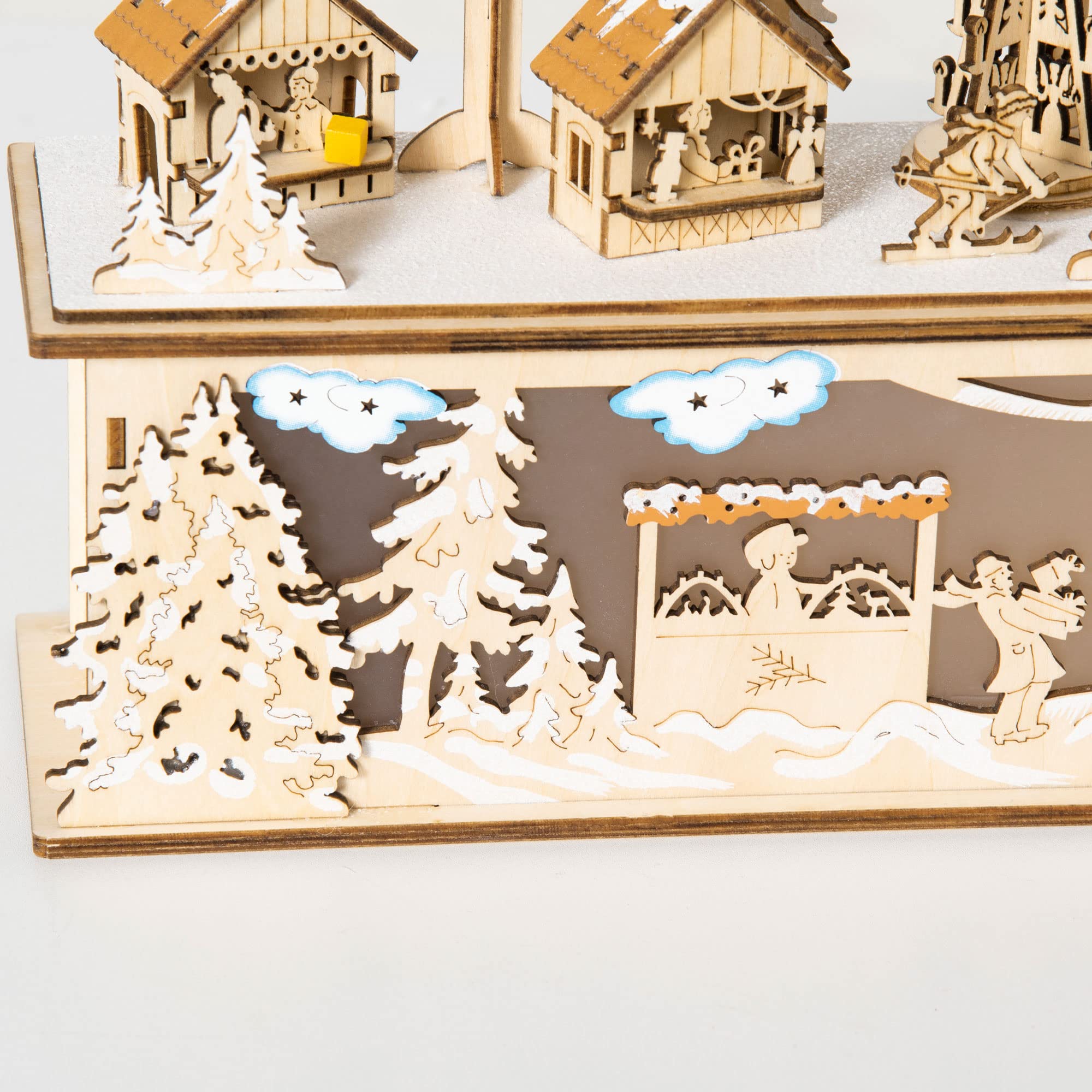 HOMCOM Weihnachtsdorf mit LED Beleuchtung Winterdorf Innen Beleuchtet | Holz, Weihnachtsdeko, Weihnachtsstadt, Weihnachtshaus, Deko, Tischdeko