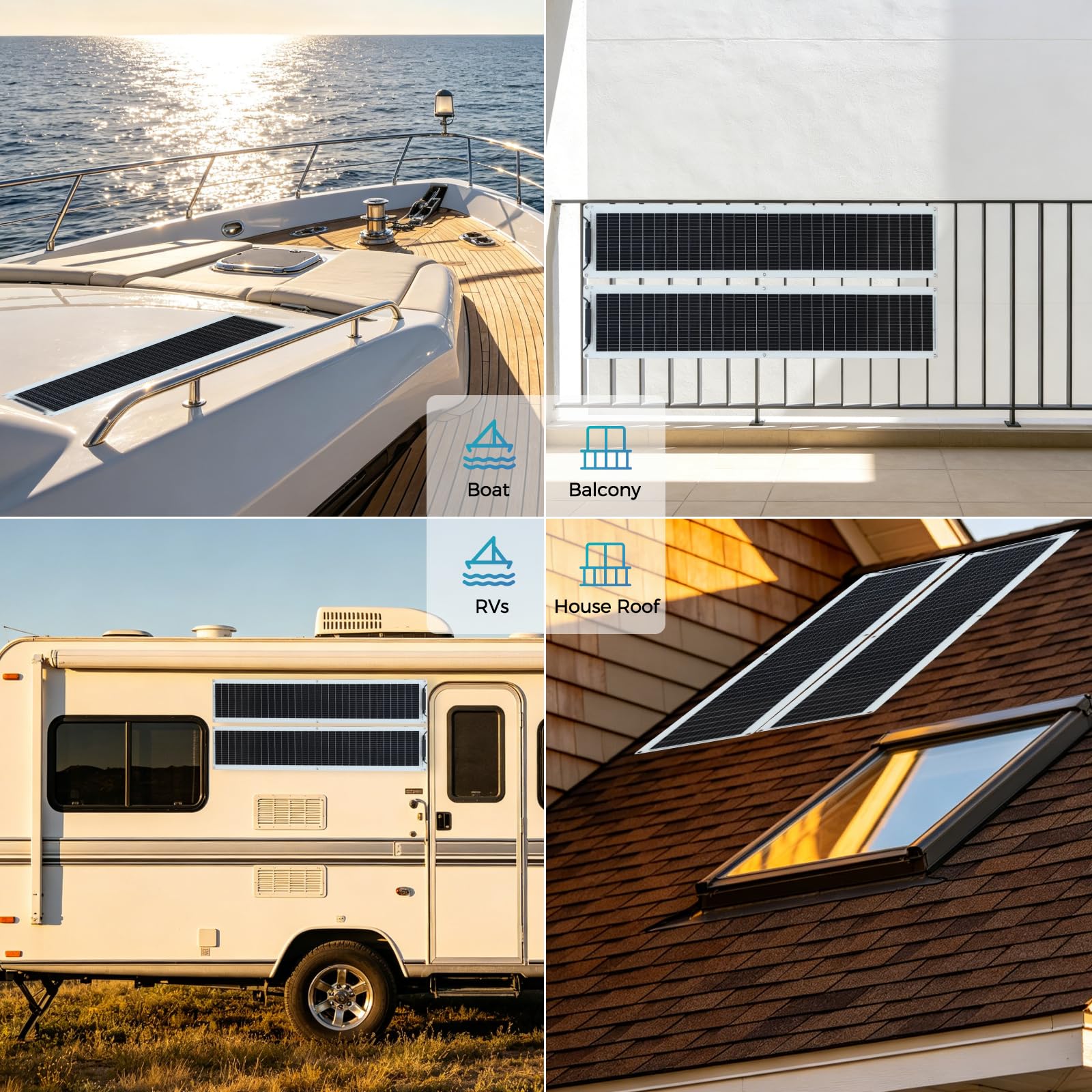 XINPUGUANG Panneau solaire souple 50W 12v Module solaire monocristallin pour bateau, voiture, camping-car, caravane (50) | Type N, 25 % haute efficacité, 115 cm × 24 cm (L × l), PET transparent, fond blanc, 2,5 mm ultra fin