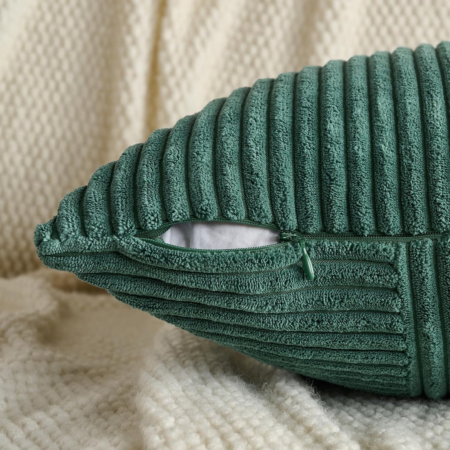 Fancy Homi Set of 2 Teal Lumbar Boho Decorative Throw Pillow Covers 12x20 Inch for Living Room Bedroom Couch Bed, Modern Farmhouse Home Decor, Soft Striped Patchwork Plaid Corduroy Accent Cushion Case - Image 3