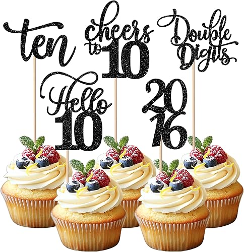 Vista 27 de Rsstarxi Paquete de 30 decoraciones para cupcakes de cumpleaños de 14 años con purpurina 2011 Hello 14 Cheers to 14 años de edad, catorce años, Negro