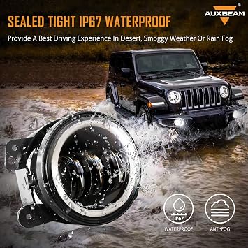 Auxbeam 4 Inch LED Fog Lights DOT Approved for Jeep Wrangler JK Rubicon Unlimited JKU 2007-2018, 60W Driving Offroad 4 Round Fog Lamps w/DRL & Amber Turn Signal Lights
