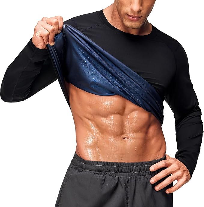 Junlan Camisa de sauna para hombre, traje de sauna de manga larga, chaleco de entrenamiento de cintura para entrenamiento de gimnasio
