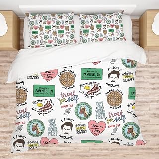 Allenjoy Full Size Breakfast Food Pattern Comforter Set Colorful Handwritten Quotes Bed Bedding Sets Bedroom Decor with 2 Pillowcases