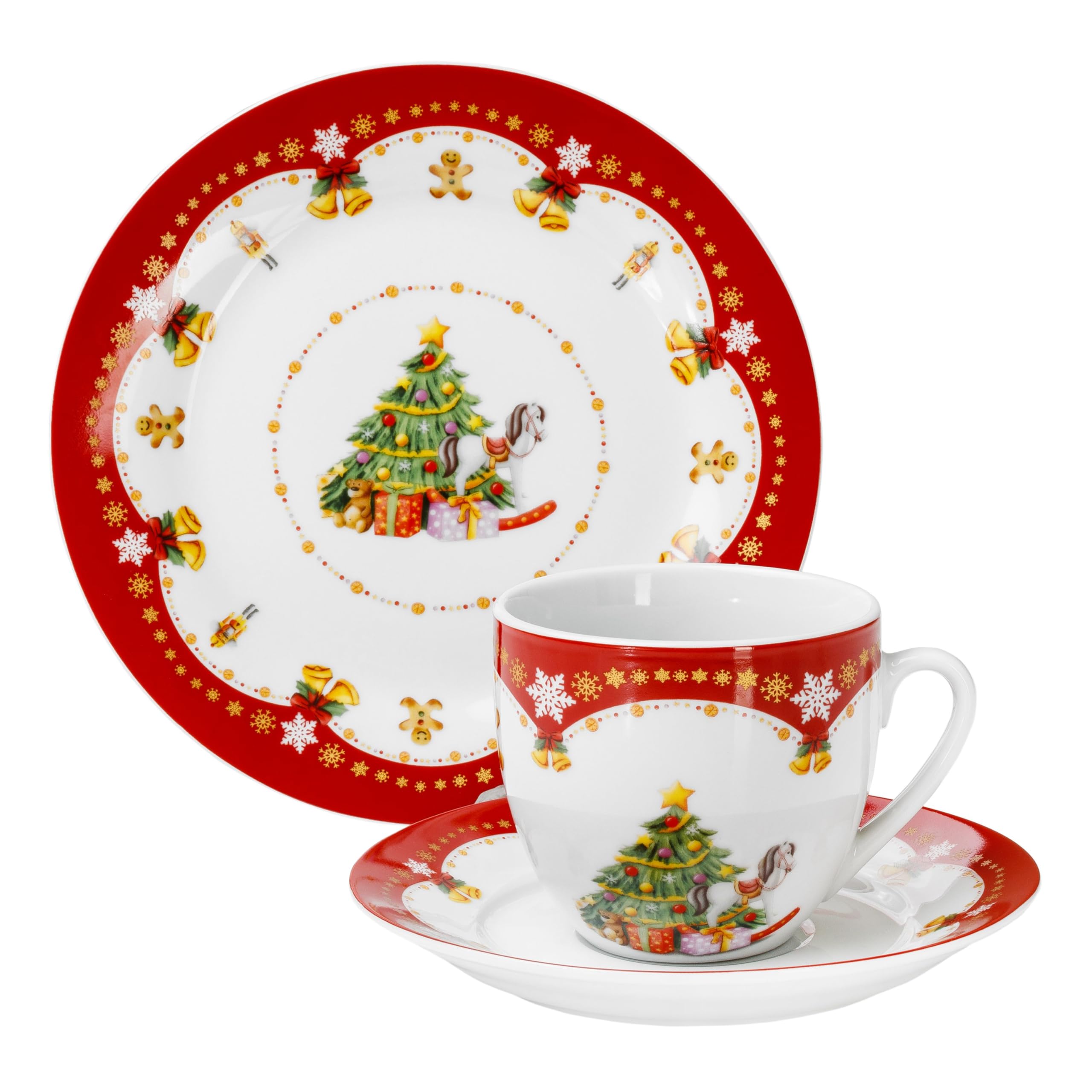 Van Well Kaffeeservice Weihnachtszauber 18-tlg. für 6 Personen – festliches Porzellan-Kaffeeset mit Weihnachtsdekor spülmaschinen- & mikrowellengeeignet
