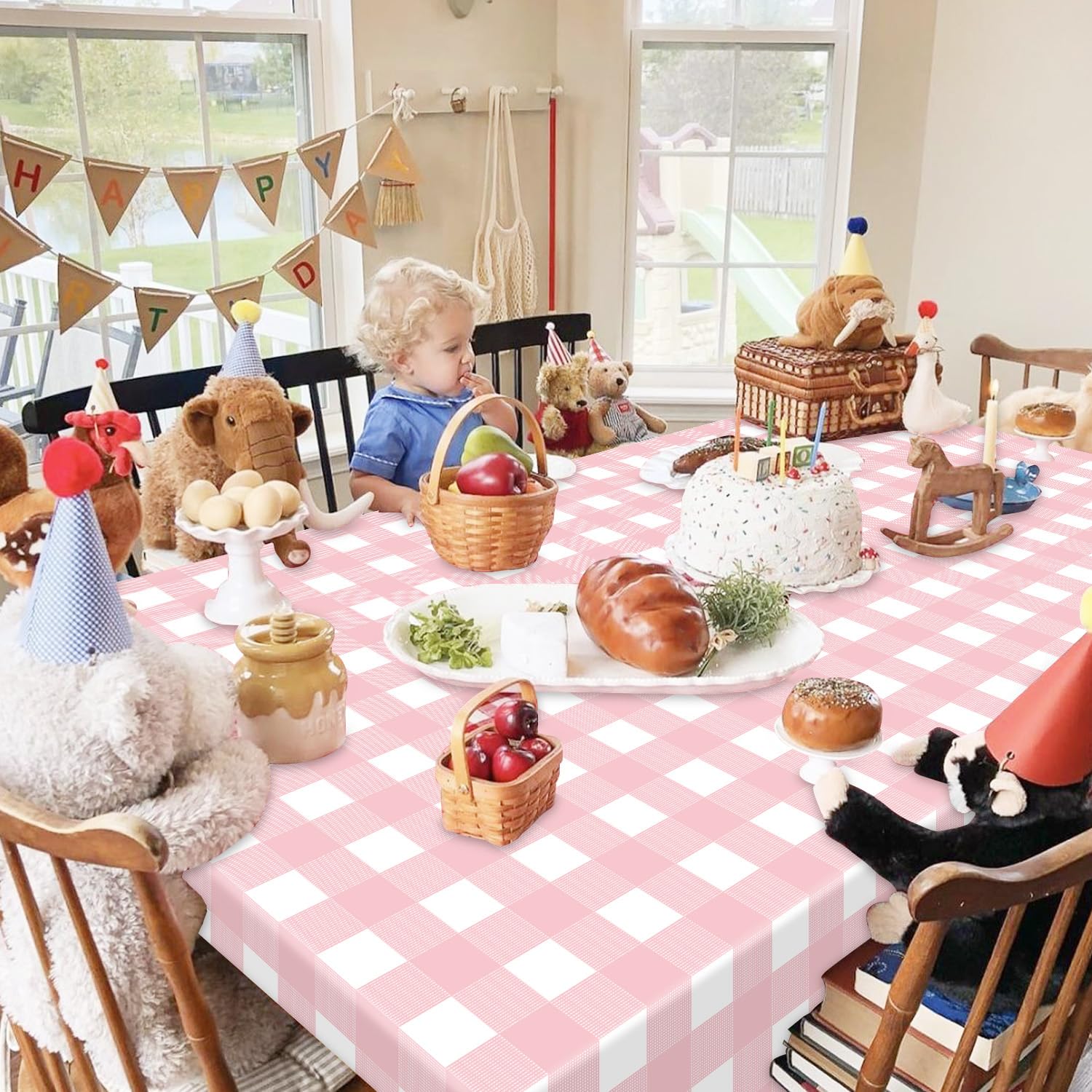 4 confezioni di tovaglie rosa a righe in stile Gingham, tovaglie a scacchi bianco e rosa 219,96 x 129,53 centimetri coperture per tavolo a righe rettangolari impermeabili per picnic per feste di