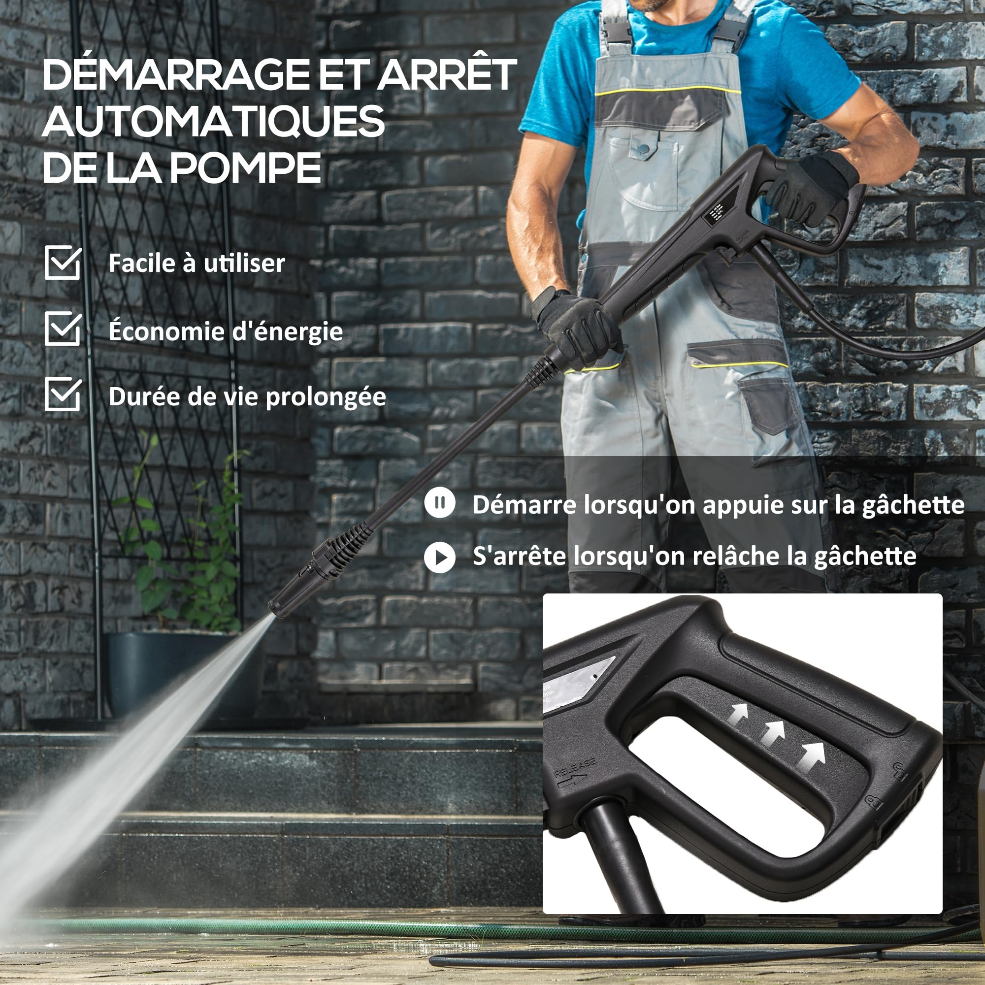 DURHAND Nettoyeur Haute Pression 1600W Débit 432 L/h 23,5x27x68 cm Bleu