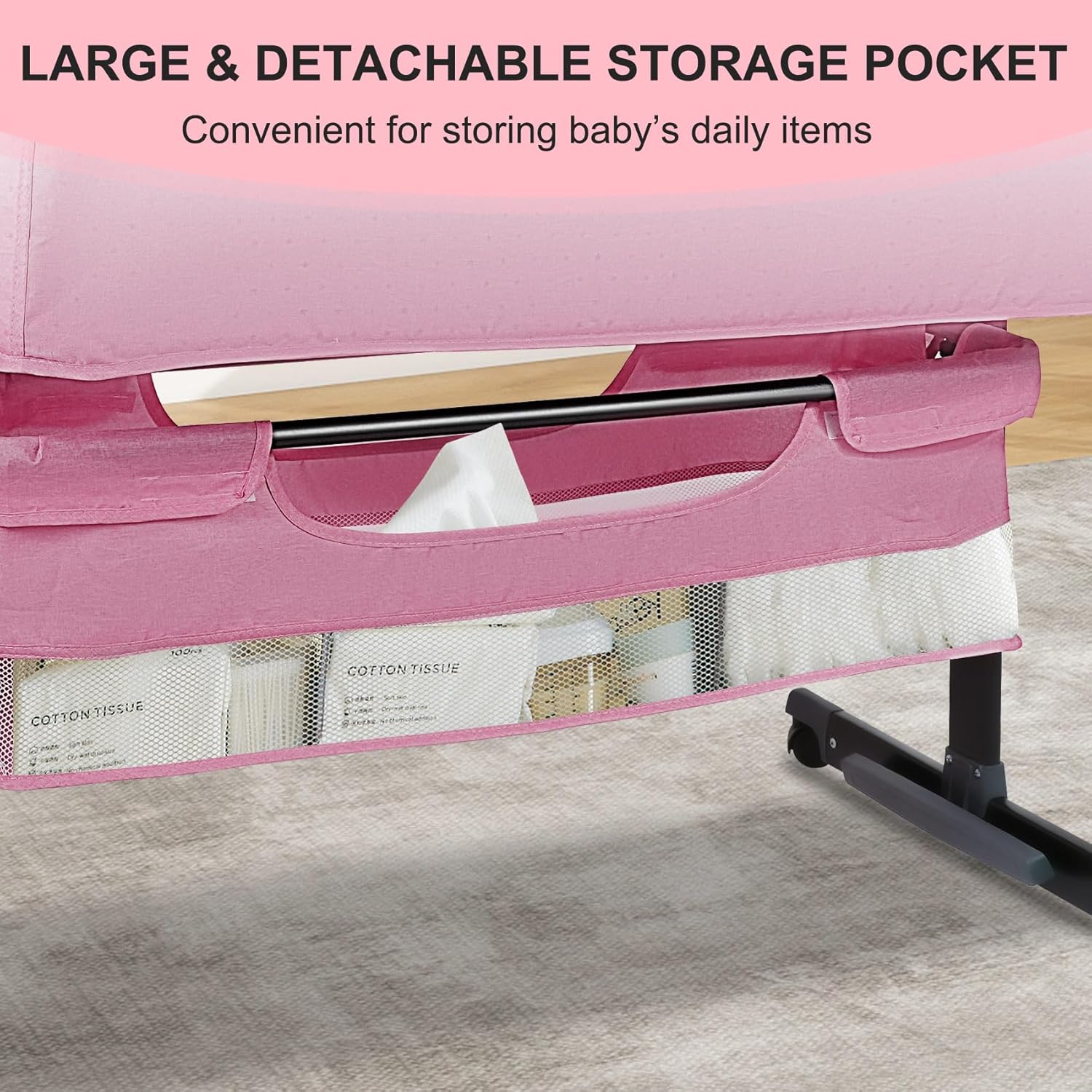 BIERUM Bassinet 4 in 1 - Bedside Bassinet for Baby, Height Adjustable Bassinet Bedside Crib with Lockable Wheels & Mosquito Nets, Large Storage Bag & Comfortable Mattresses Included.