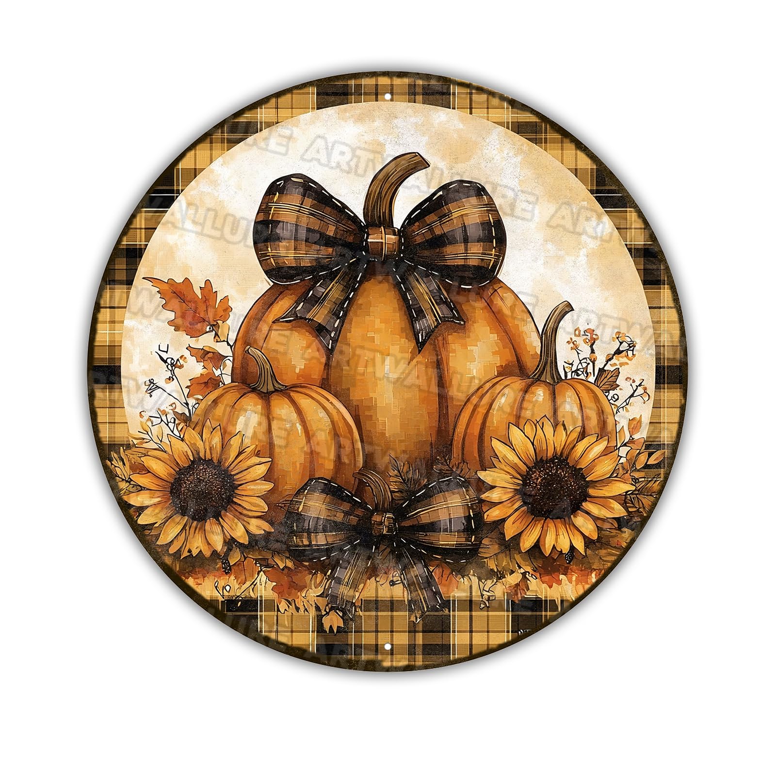 Round Pumpkins Fall Wreath Sign Thanksgiving Pumpkin Metal Tin Sign for Home Livingroom Coffee Bar Farmhouse Idyllic Wall Art Decor Gift 8x8inch