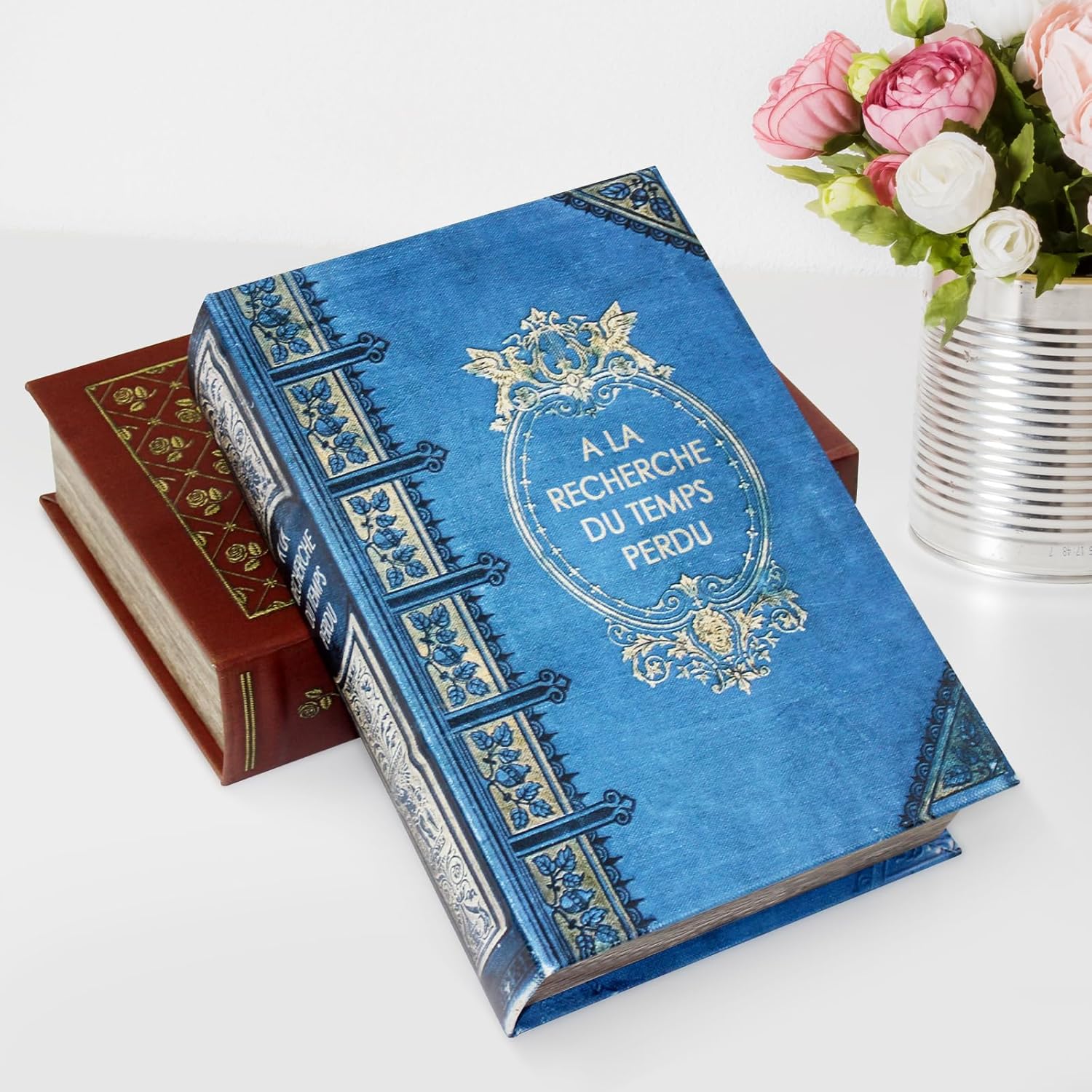 Book Box Decorative Storage Box Faux Wood with Magnetic Cover Storage for Hidden Jewelry,Photos, Greeting Cards,Remotes，Large Size Box -4-04