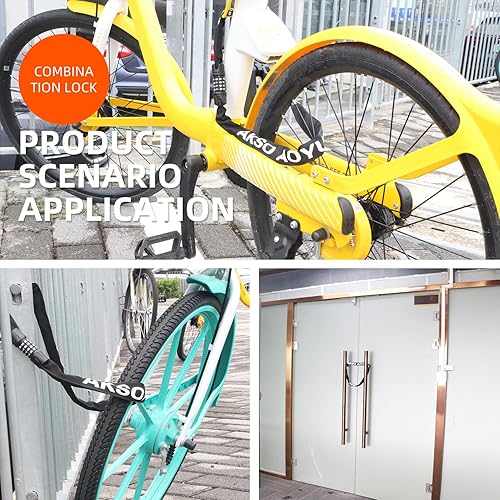 Miniatura 5 de Cerradura de cadena para bicicleta, cerradura antirrobo de combinación de 4 dígitos, cerradura de bicicleta de acero endurecido para cascos,