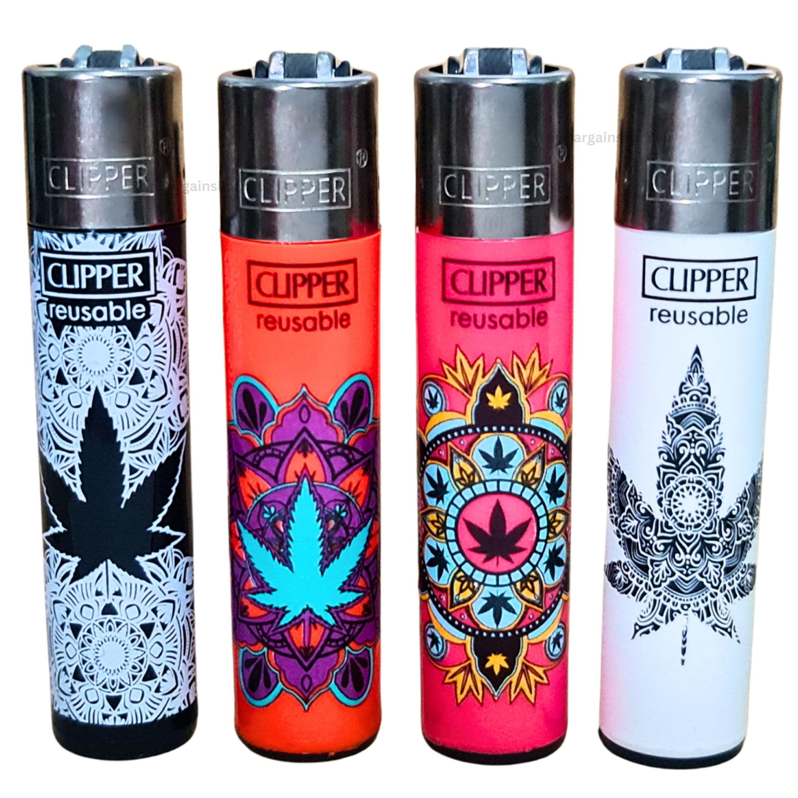 Zactly Mulricolour - 4 X Clipper Lighter Set Gas Refillable Windproof Lighters Standarad Size Replaceable Flint Rare Limited Edition (Wd Mandala 3)