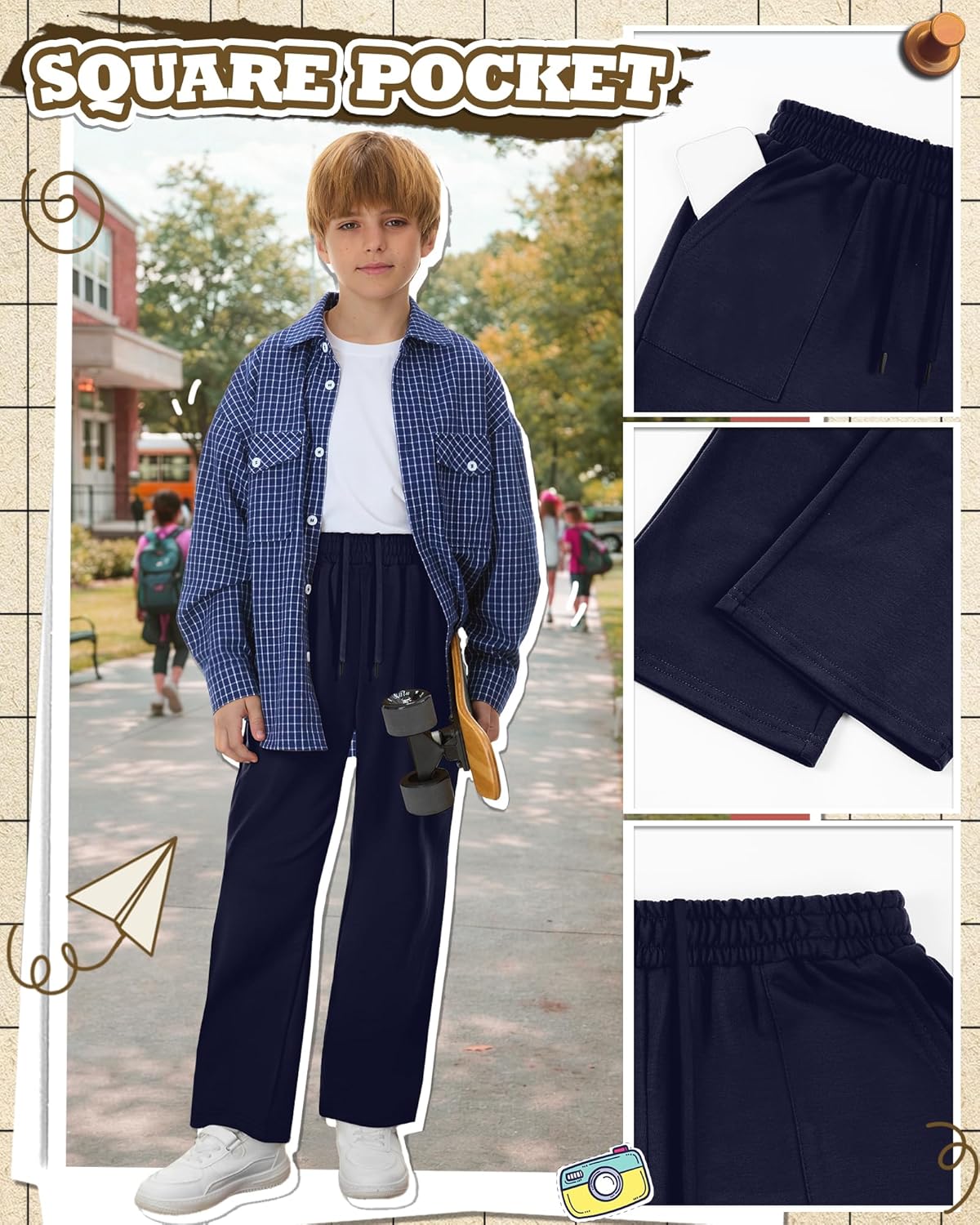 4 Pack Boys Baggy Sweatpants Straight Leg Athletic Elastic Waist Pants Open Bottom Joggers with Pockets 6-16 Years