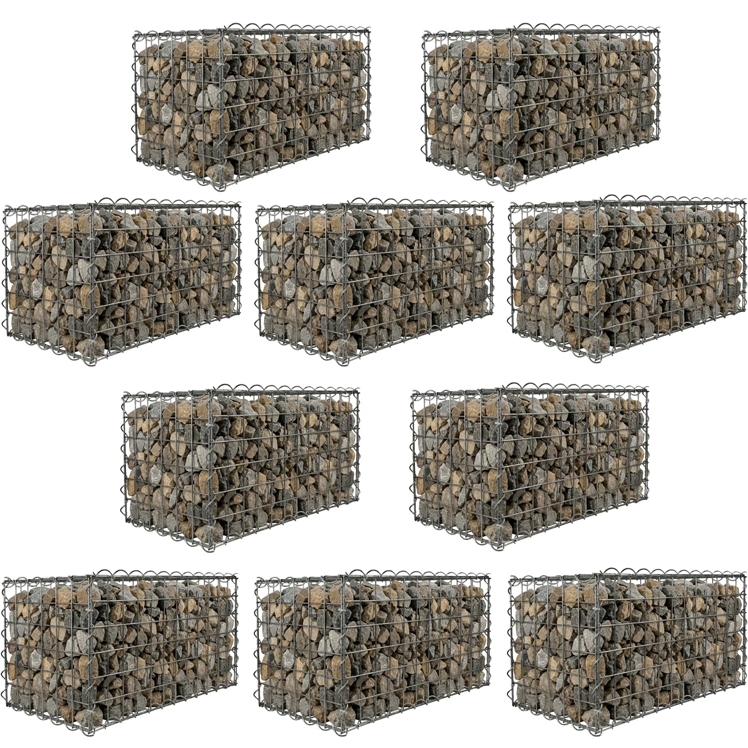 Woodside Gabion Basket Garden Mesh Wire Cage Pack of 10 30 x 30 x 60cm Heavy Duty Galvanised Steel Stone Baskets for Garden Walls, Raised Beds, Seating Areas, Landscaping & Outdoor Projects