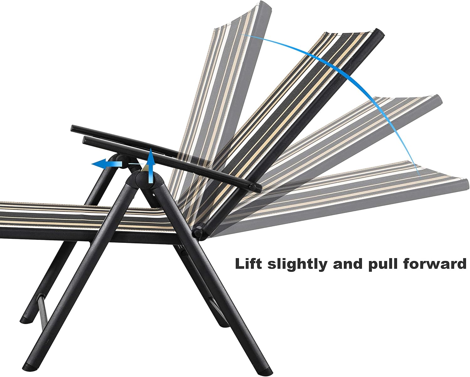 NUU GARDEN Outdoor Chaise Lounge Chair with 7 Position Adjustable Back, Steel Frame Folding Pool Chairs with Textilene, Reclining Lounge Chair for Beach, Yard, Pool and Patio, Stripe: Kitchen & Dining