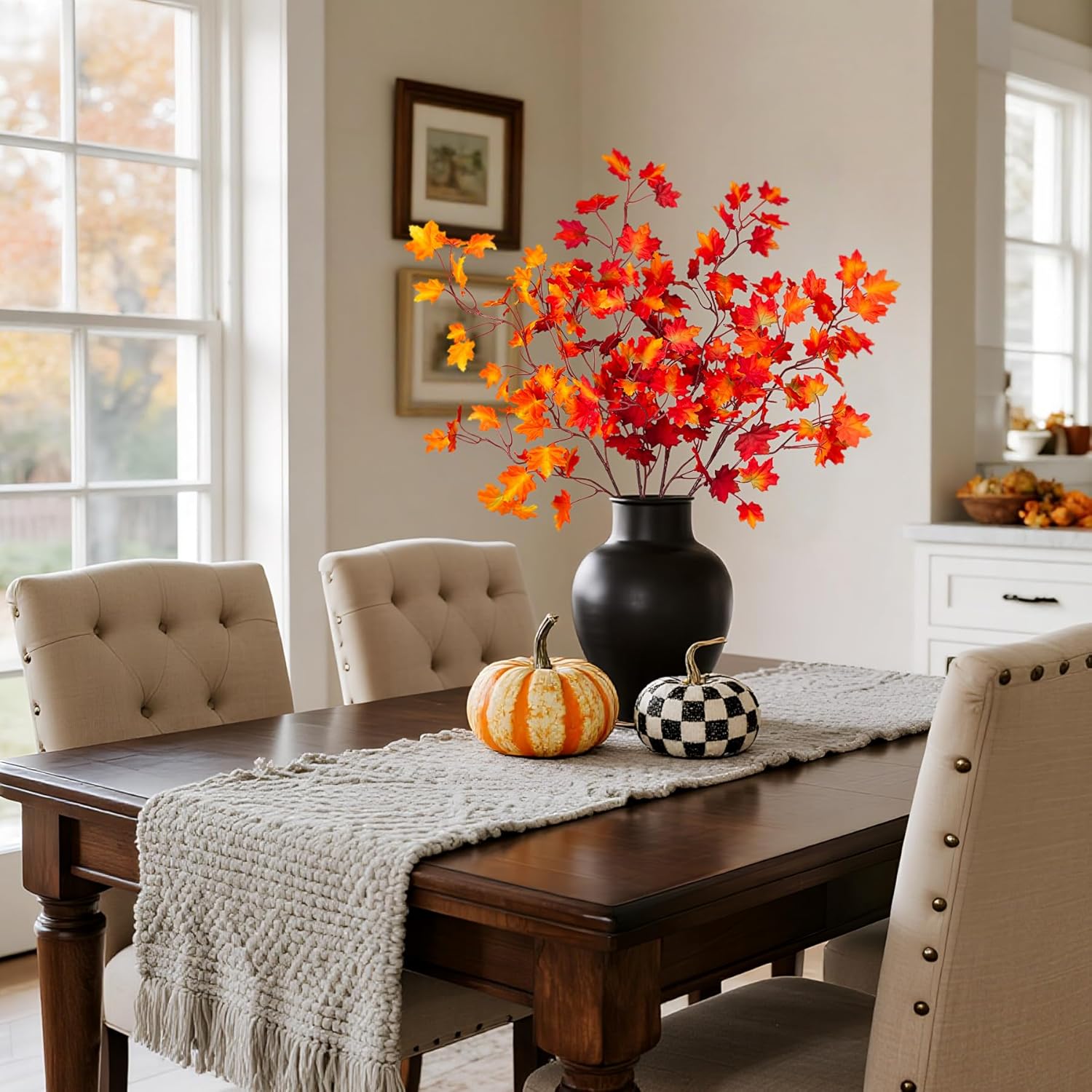 Ammyoo 4 Pcs Artificial Fall Maple Leaves Stems Fake Fall Foliage Branches for Vase Faux Silk Plants for Indoor Home Decor Table Centerpiece Mantel Room Autumn Festive Thanksgiving Decoration