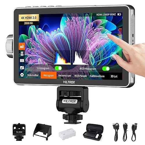 VILTROX DC-A1 2800 Nit Camera Monitor, 7 inch HD 1920x1080 IPS Touch Screen Camera Field Monitor with 4K HDMI 2.0 in/Out, 3D LUT, Focus Peaking, Video Assist, HDR Full Waveform, F550 Battery