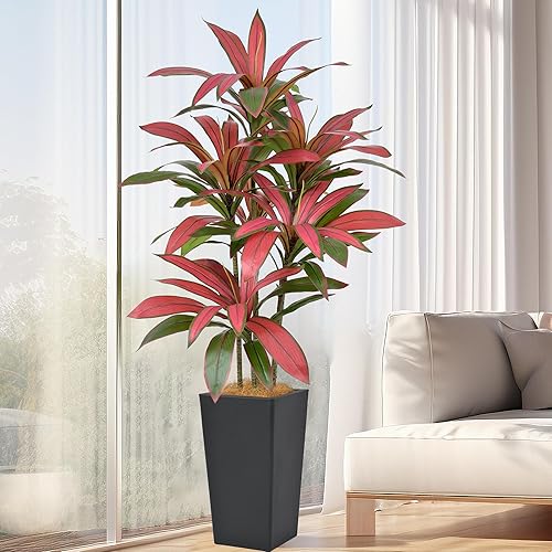 Árbol artificial de Dracaena de 5 pies (60 pulgadas), árbol de seda sintética con maceta alta negra, plantas artificiales en maceta para el hogar,