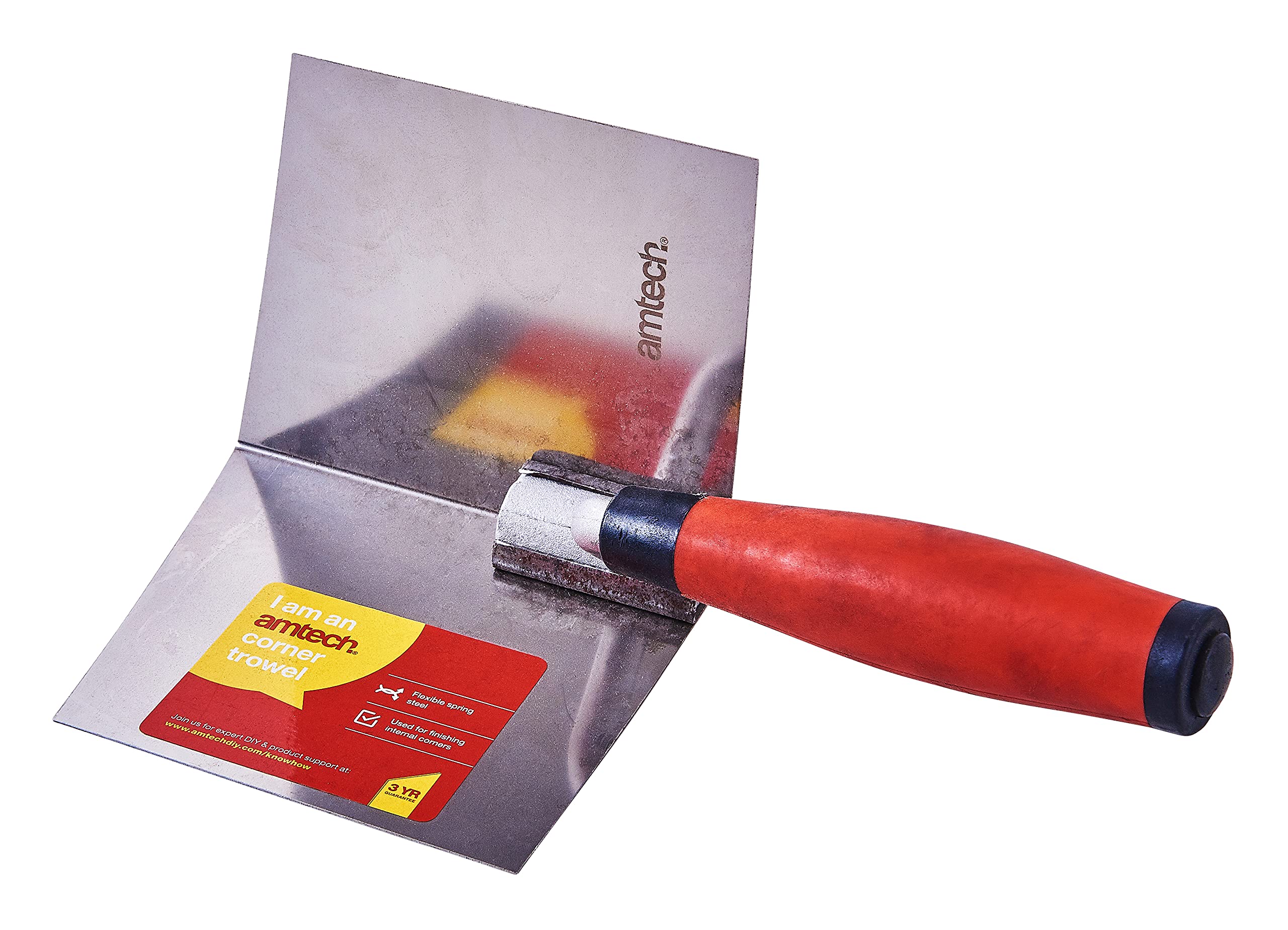 Amtech Internal Corner Trowel for Plaster & Drywall Finishing, Polished Stainless Steel Blade, Soft Grip Handle for Comfortable Precision Work