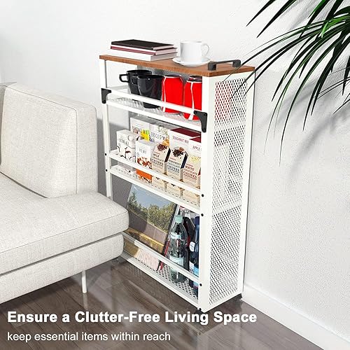 Miniatura 6 de fusehome Carrito de almacenamiento de cocina delgado 2025, carrito de almacenamiento de metal de 3 niveles, cesta de malla, cesta de alambre
