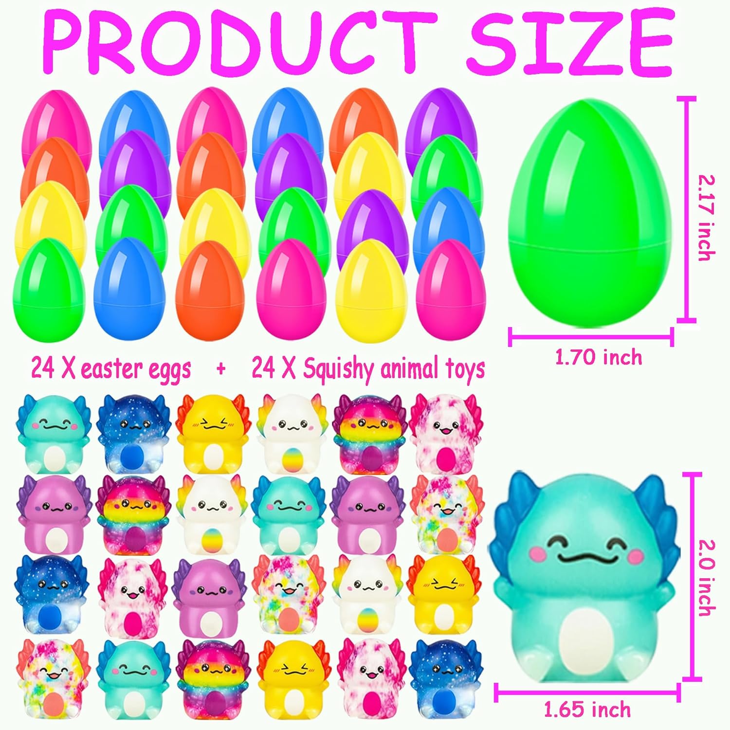 24 Pack Prefilled Easter Eggs with Squishy Toys Easter Basket Stuffers Stuffed Easters Eggs Filled Easters Egg Fillers Egg Hunt Party Favors for Kids Boys Girls