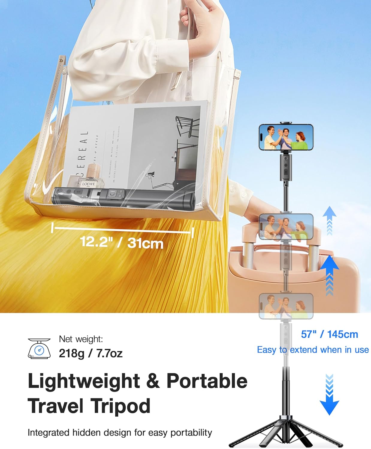 2026 Upgraded Auto Face Tracking Tripod 360 Rotation, 57" Gesture Control Phone Tripod Stand with Light & Remote, AI Tracking Selfie Stick Tripod for Live Stream/Vlog Recording, iPhone & Android