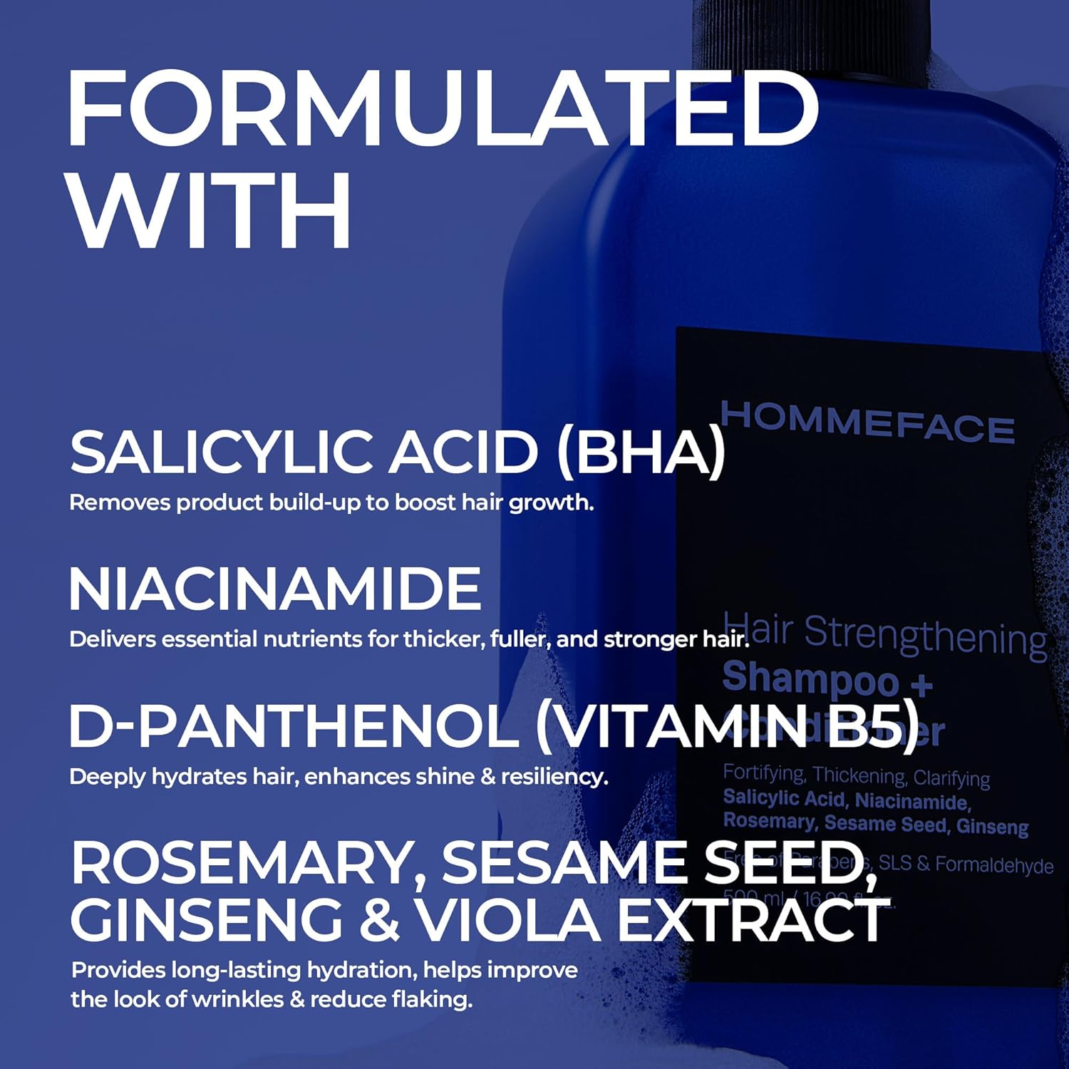 HommeFace 2-in-1 Hair Strengthening Shampoo + Conditioner for Men, 16.9 Fl. Oz. - Hair Thickening, Scalp Exfoliating, Volumizing for Reduced Shedding, Density & Shine - Image 4