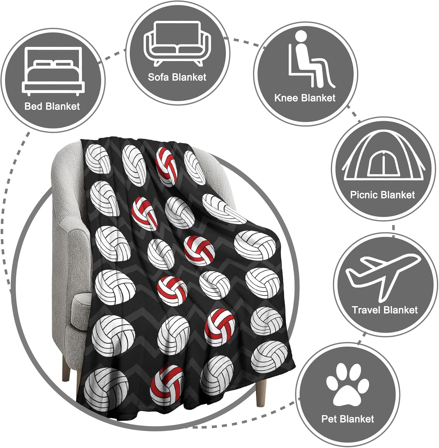 Volleyball Blanket, 40" x 50" Lightweight Soft Throw, Gifts for Volleyball Lovers, Black - Image 6