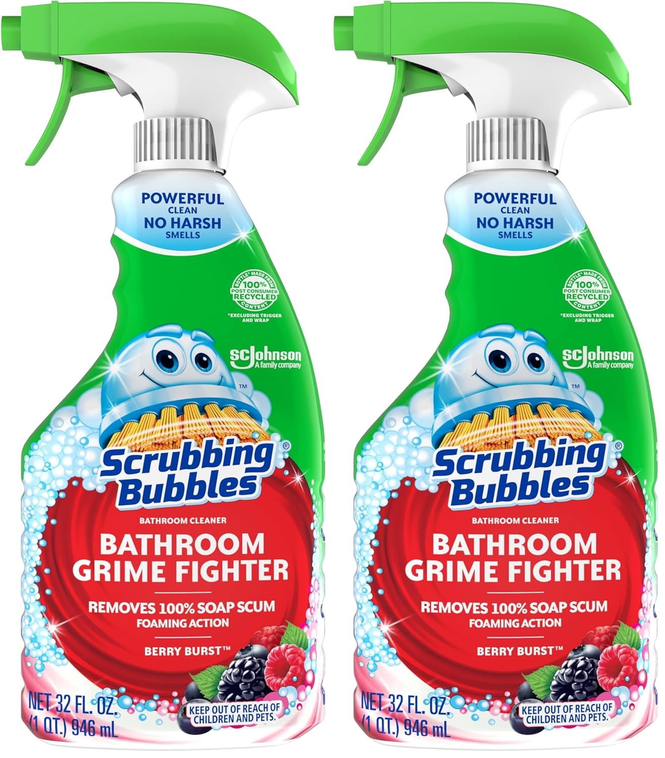 Scrubbing Bubbles Bathroom and Shower Cleaner Spray Foaming Action Bathroom Grime Fighter Removing Soap Scum Berry Burst Scent