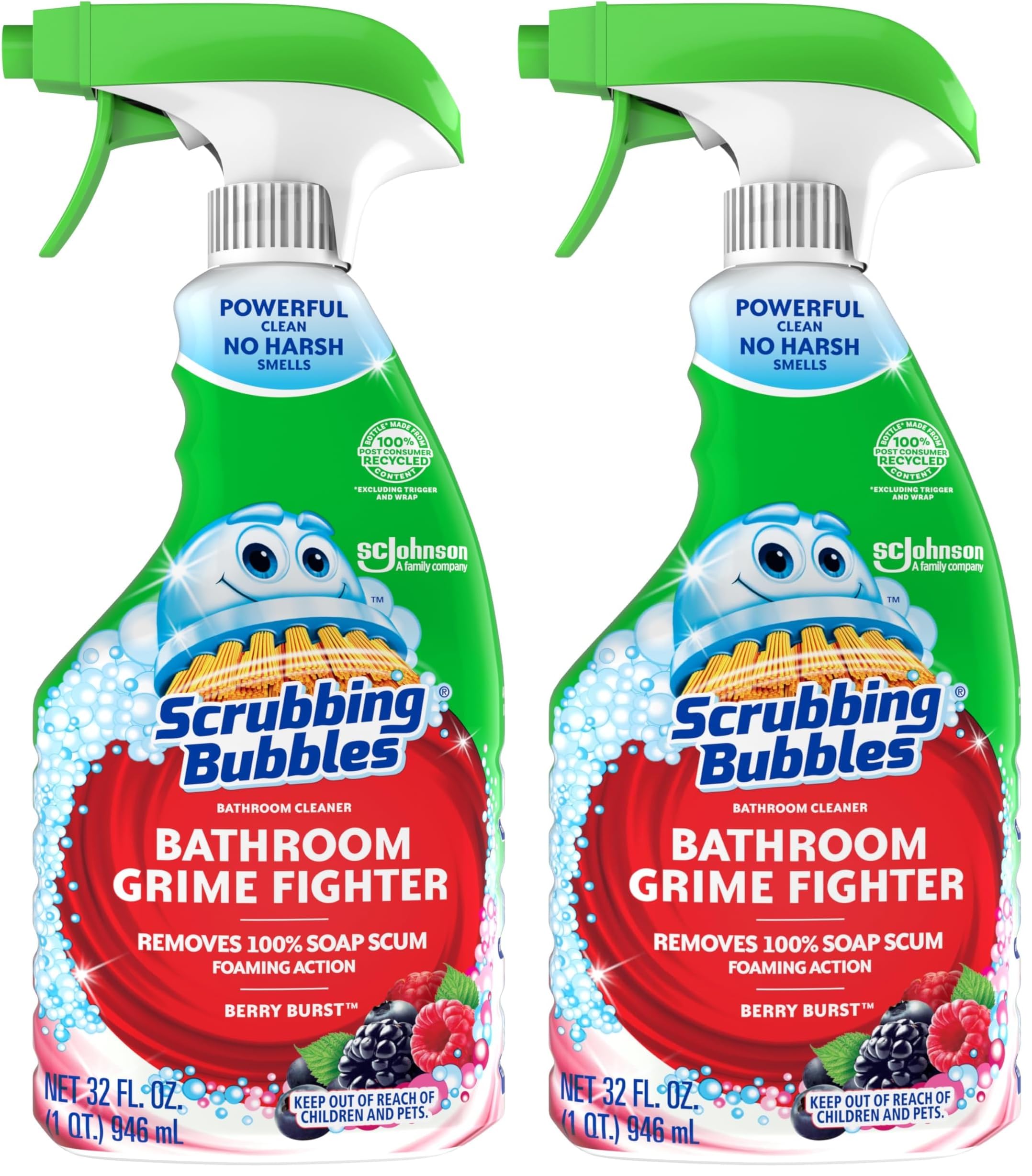 Scrubbing Bubbles Bathroom and Shower Cleaner Spray Foaming Action Bathroom Grime Fighter Removing Soap Scum Berry Burst Scent