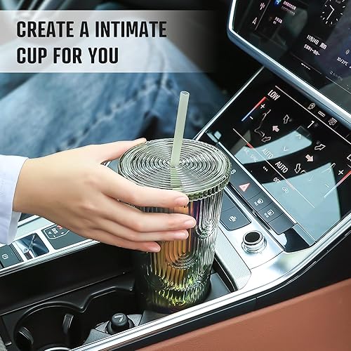 Miniatura 6 de Vaso de 24 onzas con tapa y pajita, vaso doble Venti con ondas de agua con tachuelas, 100% libre de BPA, a prueba de fugas, boca ancha, regalos de