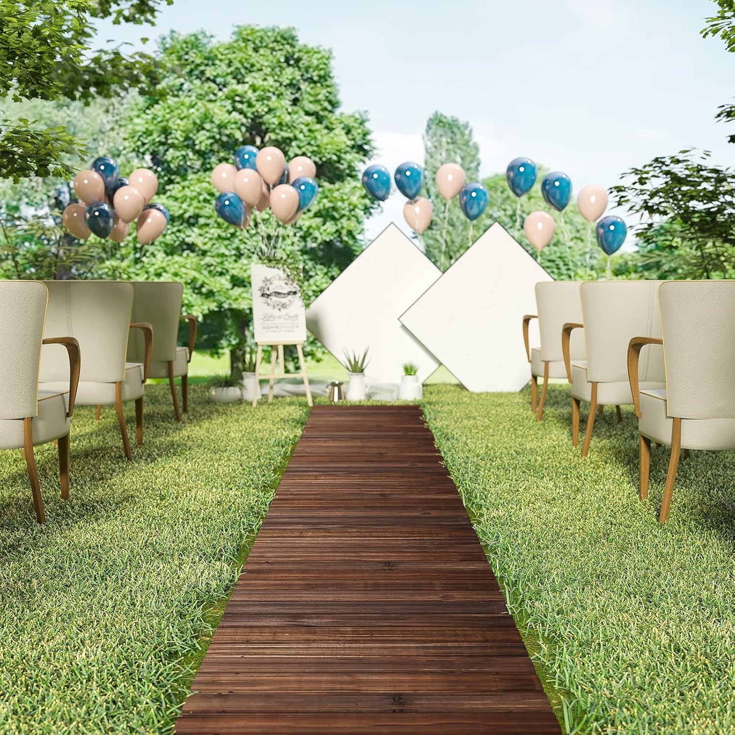 12FT Wooden Garden Pathway,Wooden Walkway with Non-Slip Surface, Roll Out Wooden Pathway Weather-Resistant Walkway for Outdoor Patios Wedding Party Pathways (Carbonized, 12FT-Straight)