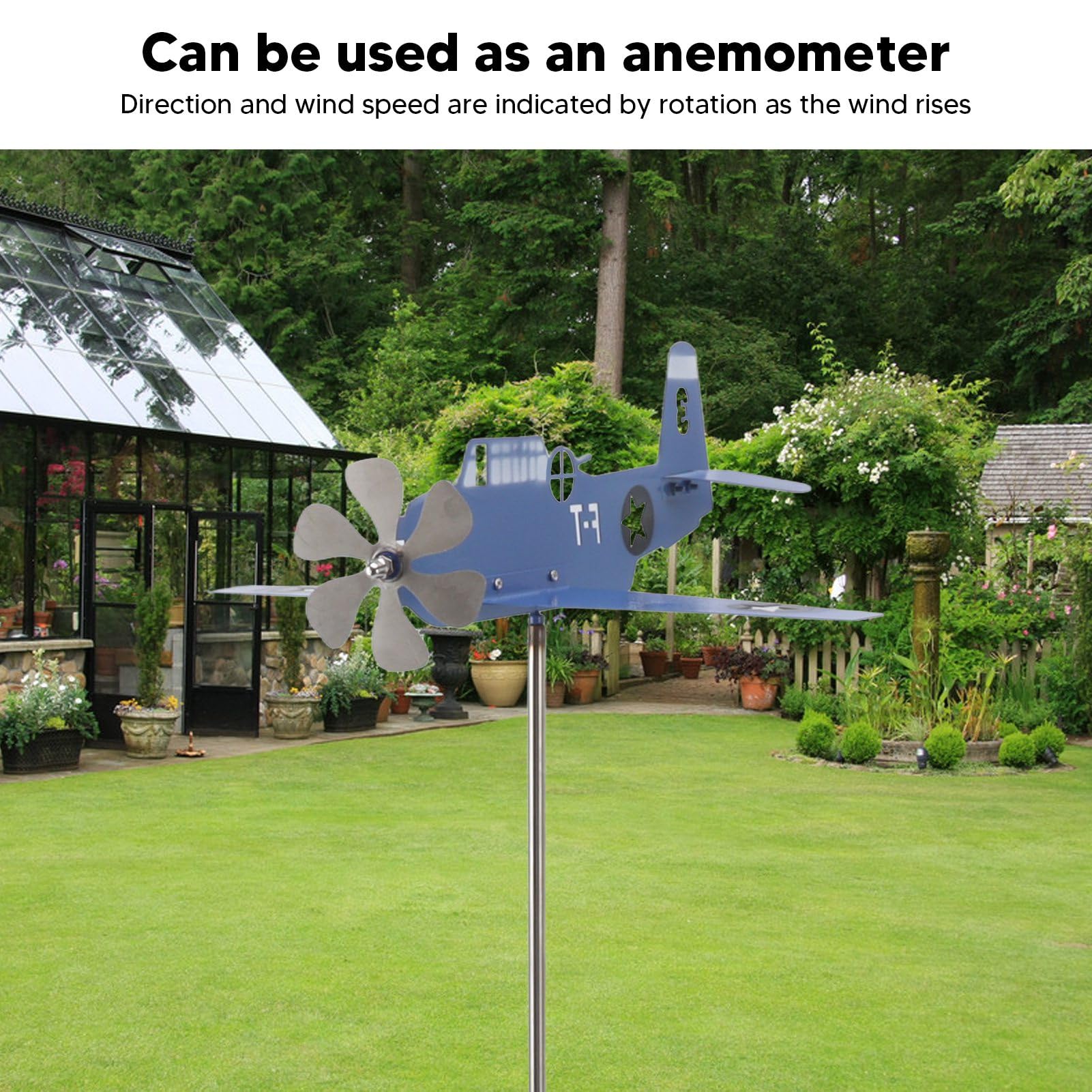 Girouette Aereo In Acciaio Inox Per Giardino - Decorazione Girevole Con Mulino A Vento, Regalo Per Appassionati - Foto 6