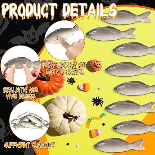 Miniatura 3 de Liliful 24 piezas de peces falsos de Halloween, peces marinos artificiales, juguetes de peces realistas de Halloween, modelo para exhibición de