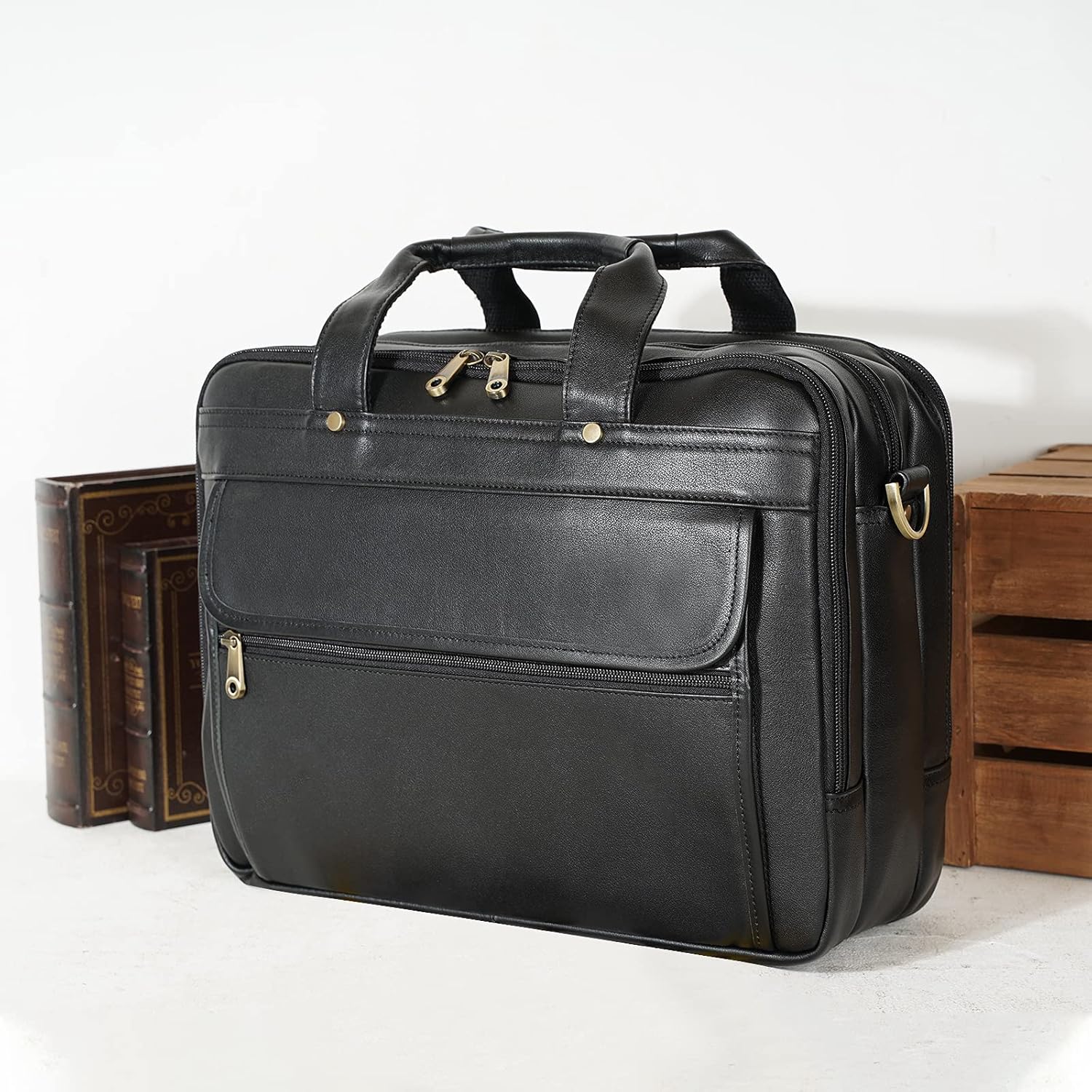 Super Big Clearance! Texbo Men's Full Grain Leather 16 Inch Laptop Briefcase Messenger Shoulder Bag Tote