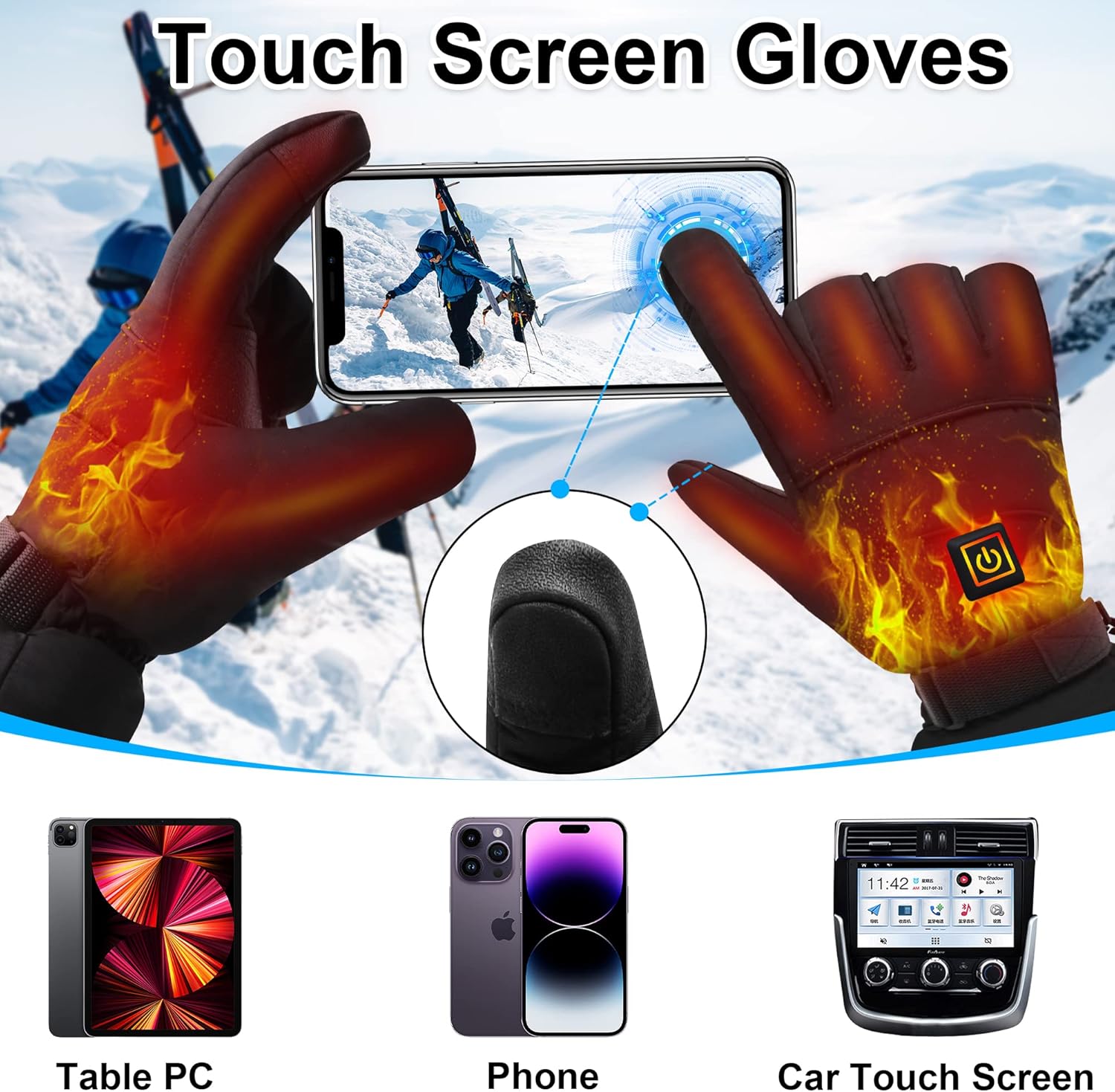 Autocastle Heated Gloves with Touchscreen Function - Rechargeable Electric Battery, Warm Gloves for Men & Women - Ski, Cycling, Hunting & Winter Use